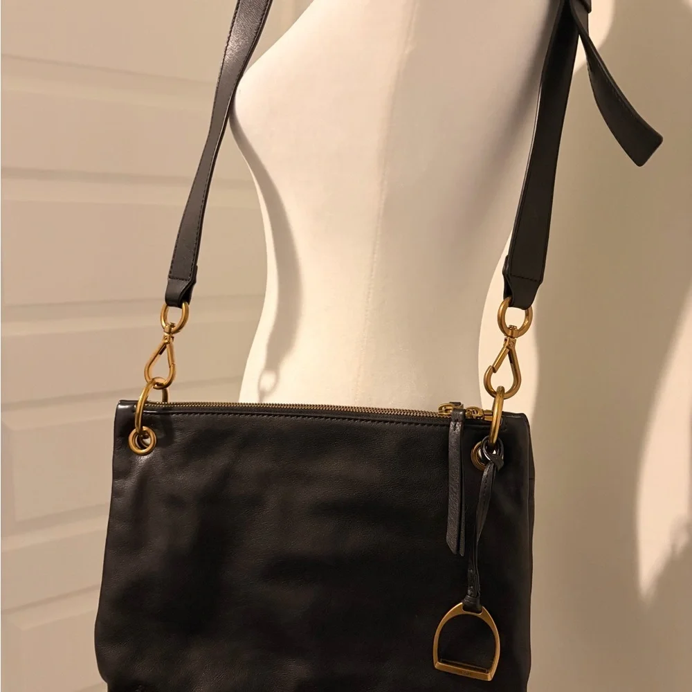 Margot Elegant Black Leather  Shoulder Bag with Gold Accents